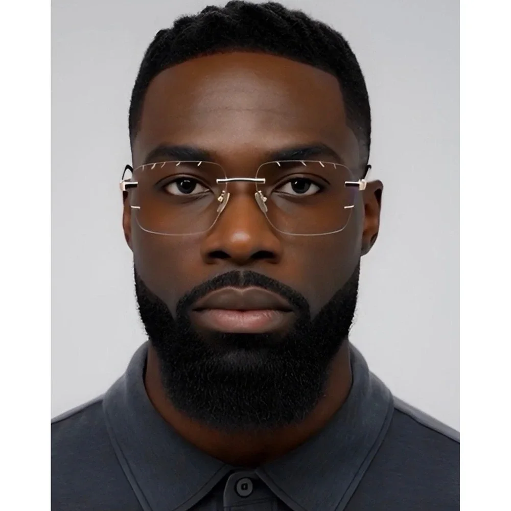 Square Sunglasses Rimless Clear Lens Gold Fashion Men Hip Hop Retro Designer New
